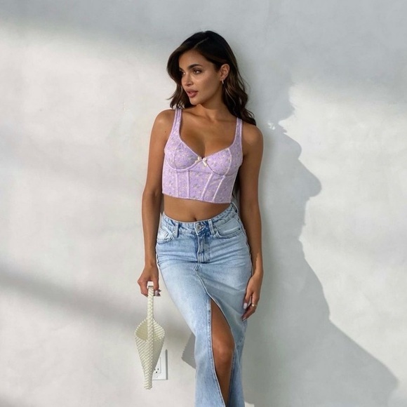Source Unknown Tops - Lavender Floral Corset Crop Top Women’s Size Medium-Large